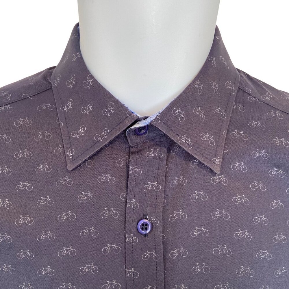 Sugar Mens Long Sleeve Bicycle Print Button-Up Shirt 100% cotton Small